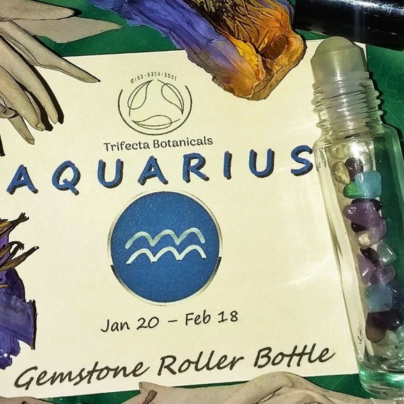 ♒ AQUARIUS Zodiac Gift Set ♒ Roller Bottle + Pocket Crystals + Incense Blend - Picture 4 of 6